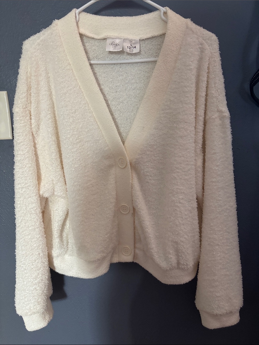 Serra Cream Button-Front Plush Knit Cardigan Set